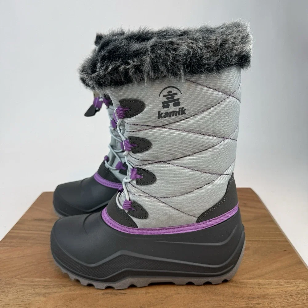 New Kids Kamik Snow Angel Gray Waterproof Insulated Snow Winter Boots Size 4 Y‎